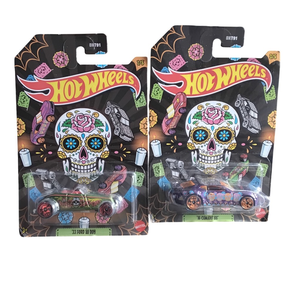 Hot Wheels '33 Ford Lo Boy & '16 Camaro SS 2023 Halloween Día de Los Muertos